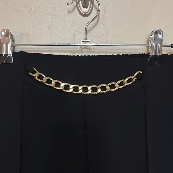 Gold Chain Belt Black Slacks with Elastic Waistband - Picture 2 of 6